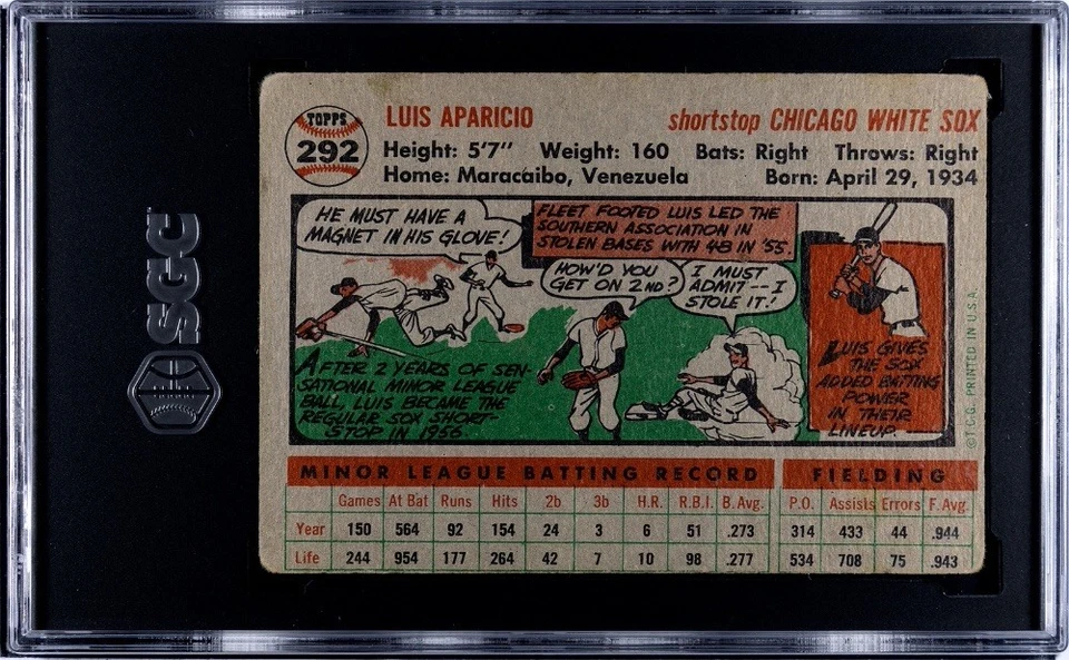 1956 Topps #292 Luis Aparicio radiocontrol novato SGC 1,5 MLB HOF Foto 2 de 2