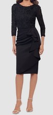 Xscape Women's Black Long-Sleeve Ruffle Lace Midi Dress Size 8