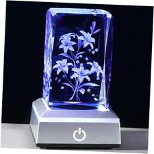3D Engraving Crystal Cube Lily Flower with Colorful Base, Mothers Lily Flowers