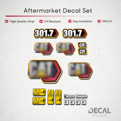 Aftermarket Decal Set for Caterpillar 301.7 CR Mini Excavator Kit