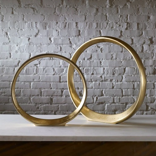 Jimena 14" High Gold Ring Metal Sculptures Set of 2 - Picture 1 of 4