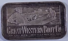 Great Western Boot Co. "VALUE $10" 1 troy oz .999 fine silver art bar