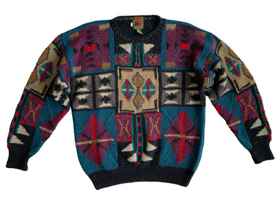 Boston Trader Mens XL Wool Sweater Geometric Pattern Knit Grandpa Heavyweight