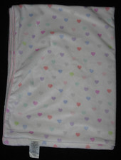 Pottery Barn Kids White Baby Blanket Hearts Multicolor Pink Plush Velour