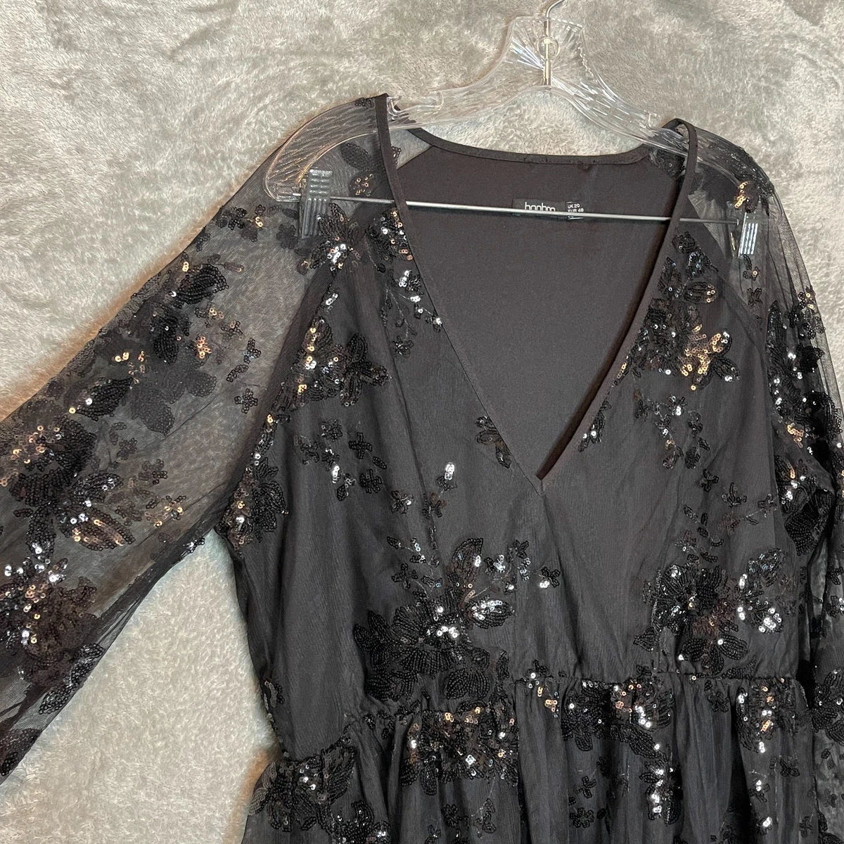 boohoo floral sequin dress boohoo | PLUS FLORAL SEQUIN PUFF SLEEVE MIDI