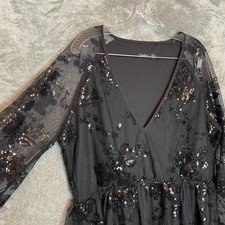 Boohoo Women Plus Floral Sequin Wrap Skater Dress Size 18 Event Occasion Black