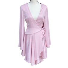 KEEPSAKE the Label Oceans LS Asymmetrical Hem Wrap Mini Dress Blush XS NWT