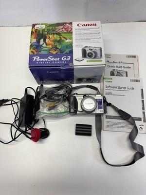Canon PowerShot G3 Digital Camera 4MP Silver Battery & Battery Charger Tested