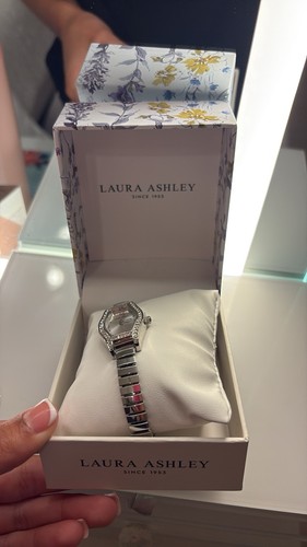 Laura Ashley Women's Silver Tone Tonneau Analog Bracelet Watch w/ Box