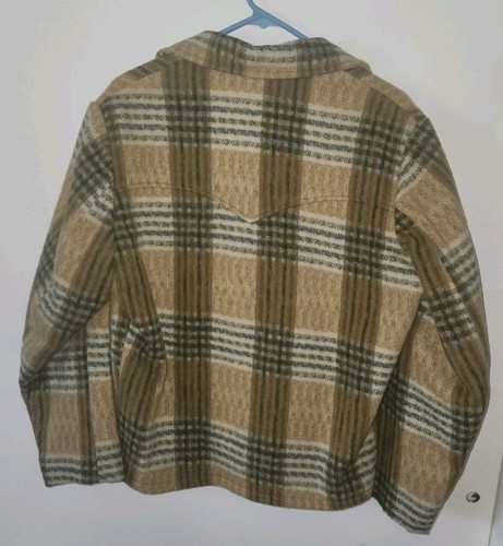 Vtg Rich Sher Wool Coat Mens 42 Wool Plaid Faux Fur Jacket Hunting Pearl Snap - Picture 15 of 21