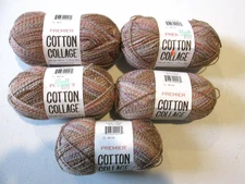 Premier Cotton Collage Merino wool/cotton sock yarn Lot of 5 Brown Multi