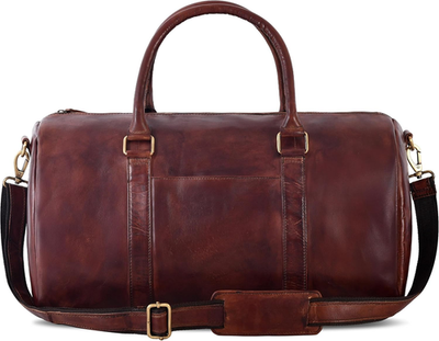 #ad Real Leather Duffle Bag for Men Vintage Weekender Travel Bag Overnight Carry $166.99
