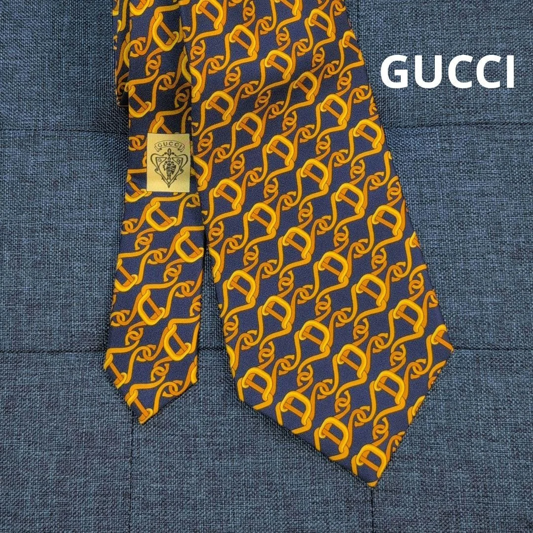 Gucci cravatta seta modello catena blu arancione larghezza 3 1 cm Italia vintage