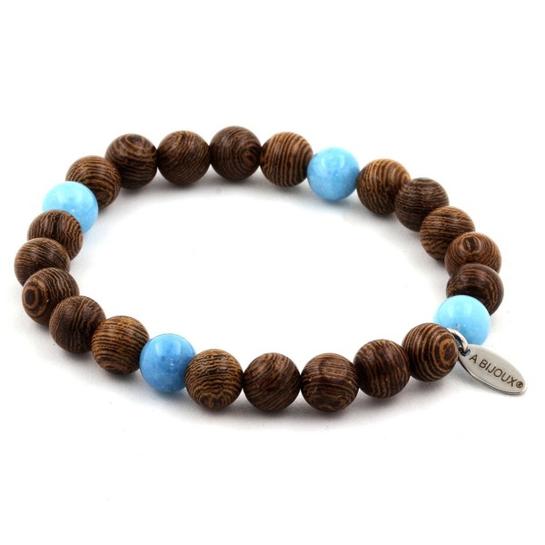 Mineralien Und Edelsteine. Armband Perlen Chalcedon Blau + Holz 8 Mm. Fa-image