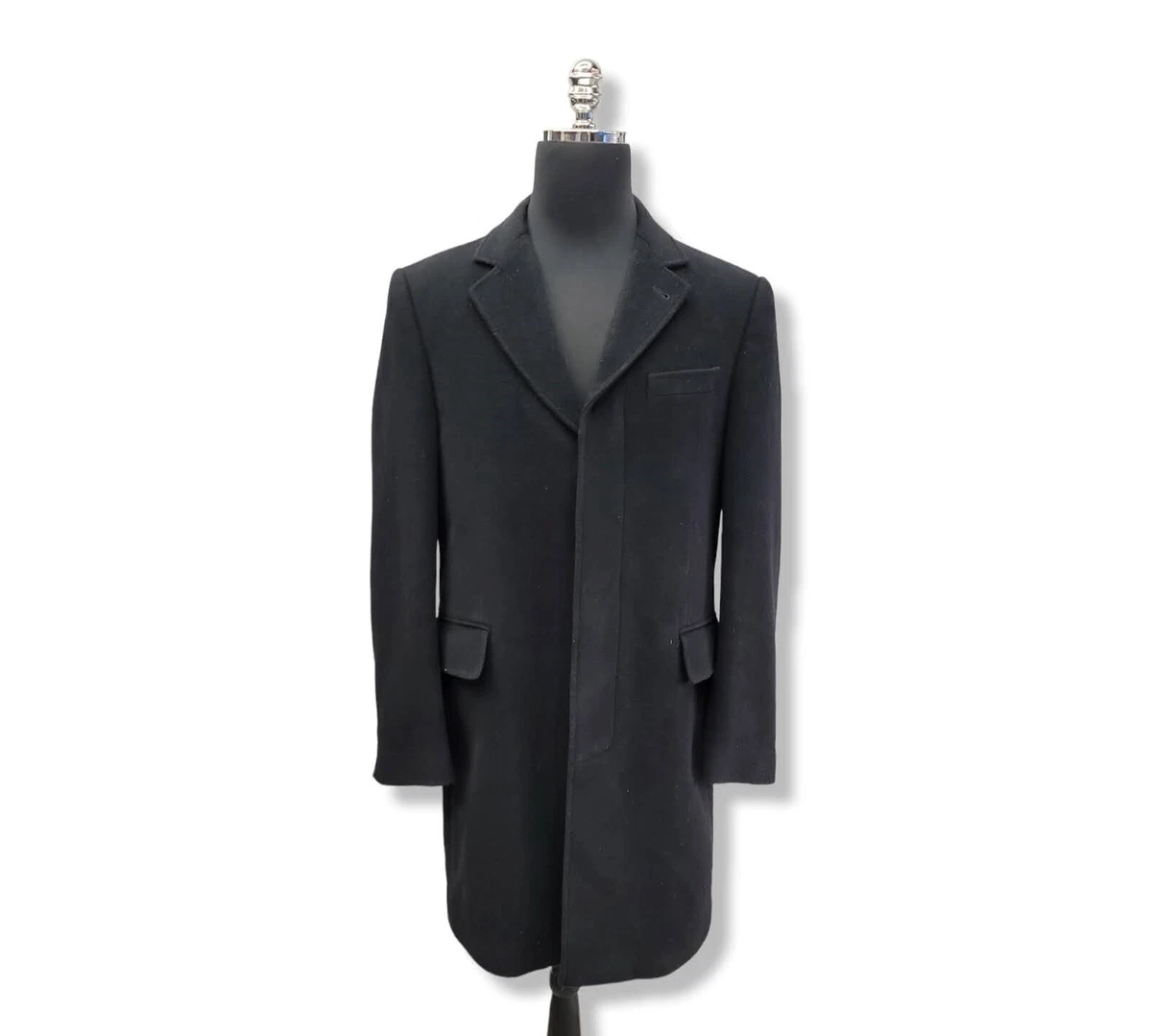 Mu0026S Collection Trench Coat Mens Large 3 Button Wool Polyamide Cashmere  Black | eBay