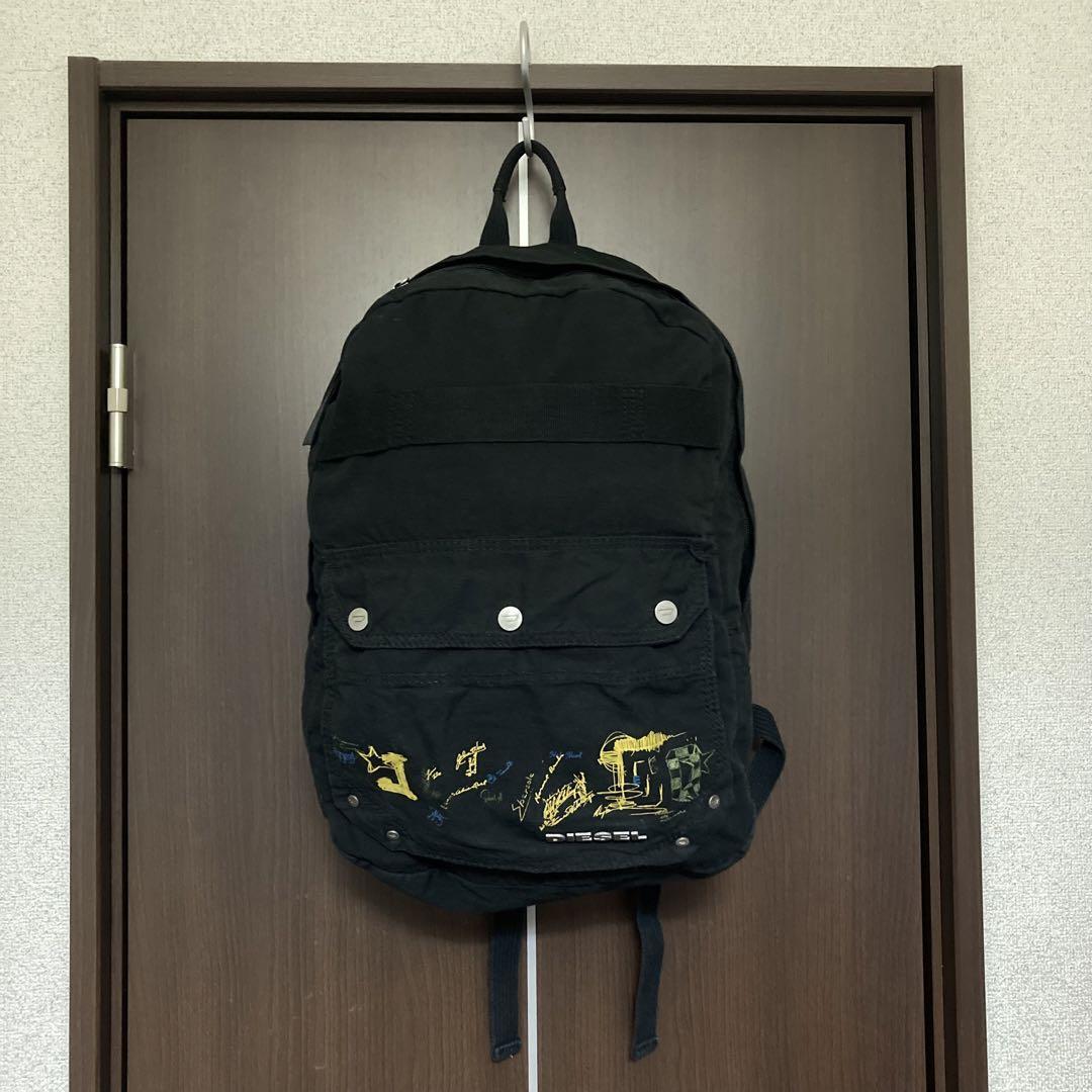 Diesel Men 00S Metal Logo Backpack Y2K Black Luxury Casual Practical Stylish LTD