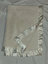 Katie Little Baby Blanket Luxury Plush Cream White Kidsline Thick Satin Trim