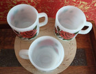 3 Vintage GLASBAKE Language Of Flowers Milk Glass Stacking Cups Rose Mugs  — photo 2