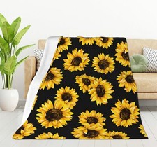 HGOD DESIGNS Sunflowers Black Tropical Flower Daisy Throw Blanket Ultra Soft All