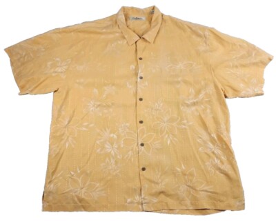 Tommy Bahama Silk Shirt Mens Size XXL Nacho Cheese Yellow Floral Button Up