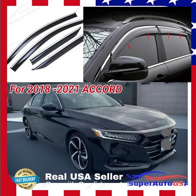 For Honda Accord 2018-21 Chrome Trim Tinted Window Visor Rain Sun Guard Vent