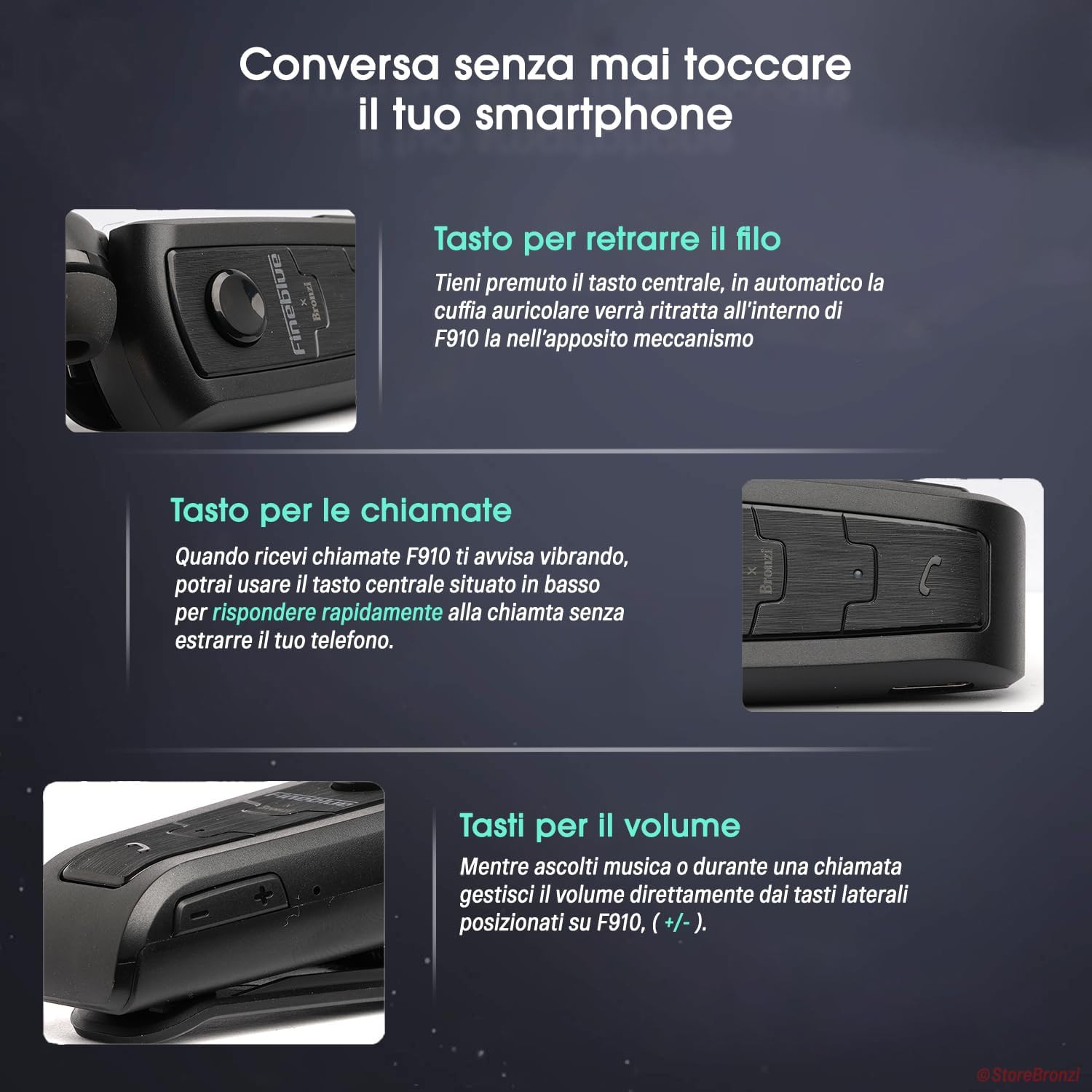 ✅Fineblue F910 Auricolare Bluetooth Retrattile con Clip, Vibrazione, Microfono foto 4