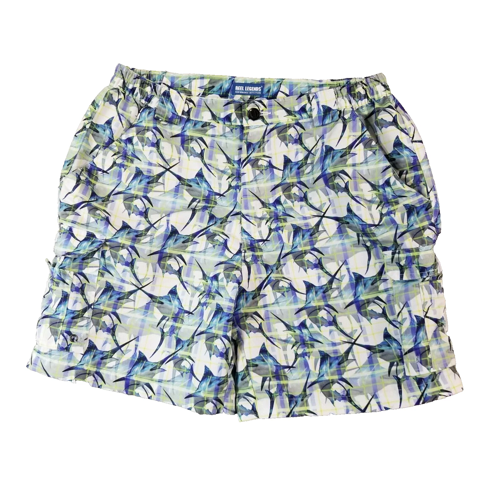 Reel Legends cargo shorts men's large blue comfort waist outdoor fishing