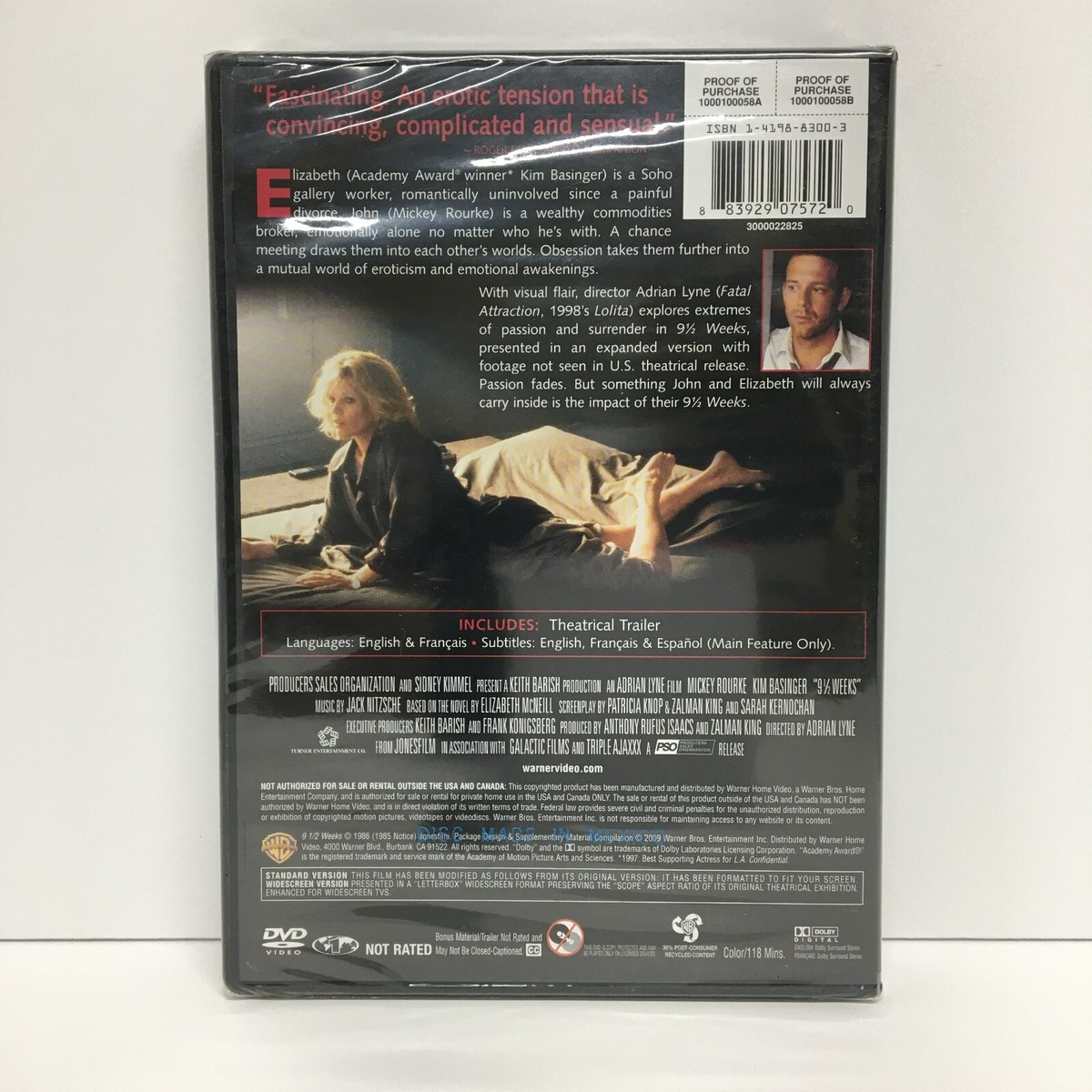 9 1/2 Weeks (DVD) Mickey Rourke & Kim Basinger 883929075720| eBay