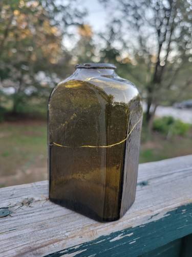 Antique Open Pontil Stoddard Green/Yellow Snuff Jar 1840-1850's Damaged AS IS - Picture 2 of 10