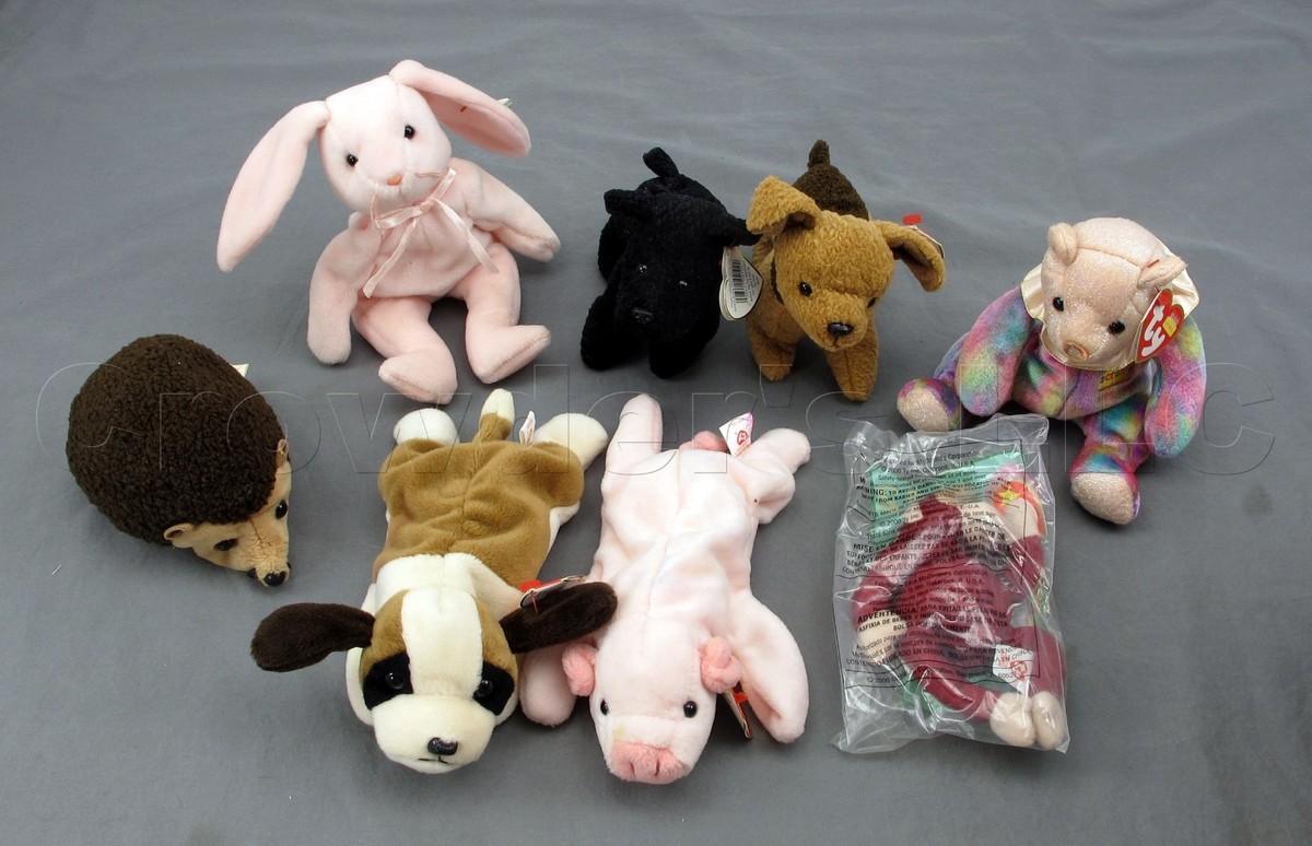 Lot of 8 Collectible 1996 Ty Beanie Babies Birthday Bear Opal Dogs