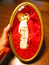 wooden case framed beveled glass red velvet wall hanging 1800's rare bisque GIRL