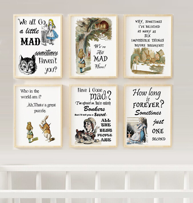 Alice Wonderland Book Quotes Wall Art Decor Set of 6 Print 8.5x11