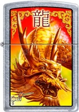 Zippo Claudio Mazzi designed Golden Dragon Street Chrome Lighter NEW Rare