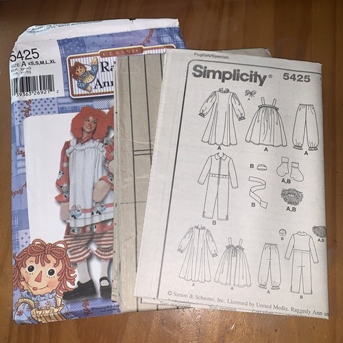 Simplicity 5425 Pattern Adult Halloween Costume Raggedy Ann & Andy XS S M L XL - Picture 3 of 3