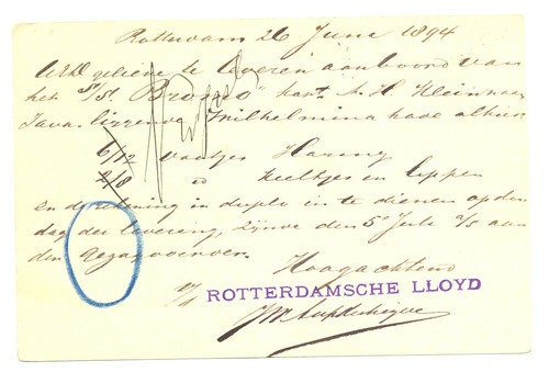 TARJETA HOLANDESA ROTTERDAM LLOYD 1894 PS = S.S. BROMO = F/VF - Imagen 2 de 2