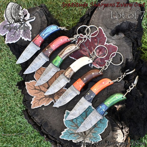 Ashen Edge Hot Item Skinner Knife Twist Damascus Bone and Wood Lot of 7 Camping