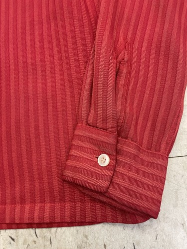 Vintage Gale Casuals Loop Collar Rayon Shirt Herringbone Stripe Rockabilly Red M - Picture 5 of 7