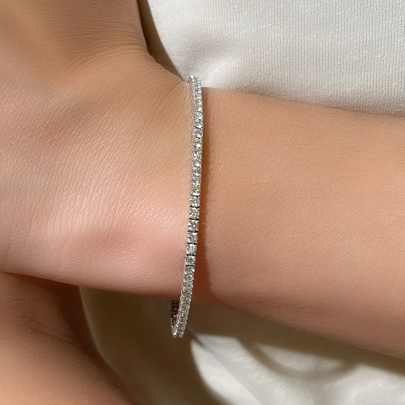 In 10k White Gold 3.70CT Round Lab Grown Diamond Tennis Bracelet For Valentine - Image 4 of 4