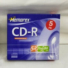 NEW Sealed Memorex CD-R 5 Pack Recordable 52x 700MB 80Min Slim Jewel Case