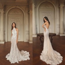 New Opulent Beaded Wedding Dress Chic Halter Backless Bridal Gown Customized