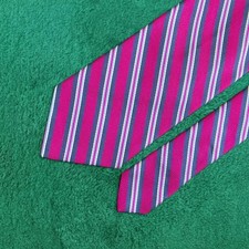 Brooks Brothers Necktie Men Pink Blue White Diagonal Striped Silk Woven USA Made