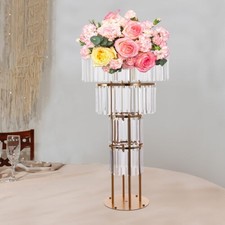 Gold Crystal Flower Stand Round Pedestal Stand Flower Stand for Wedding Decor