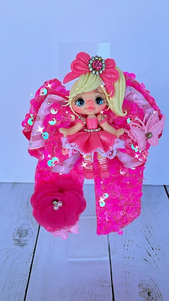 grampos de cabelo para meninas com boneca de barro feitos à mão e faixa de cabeça Barbie menina - Imagem 4 de 4