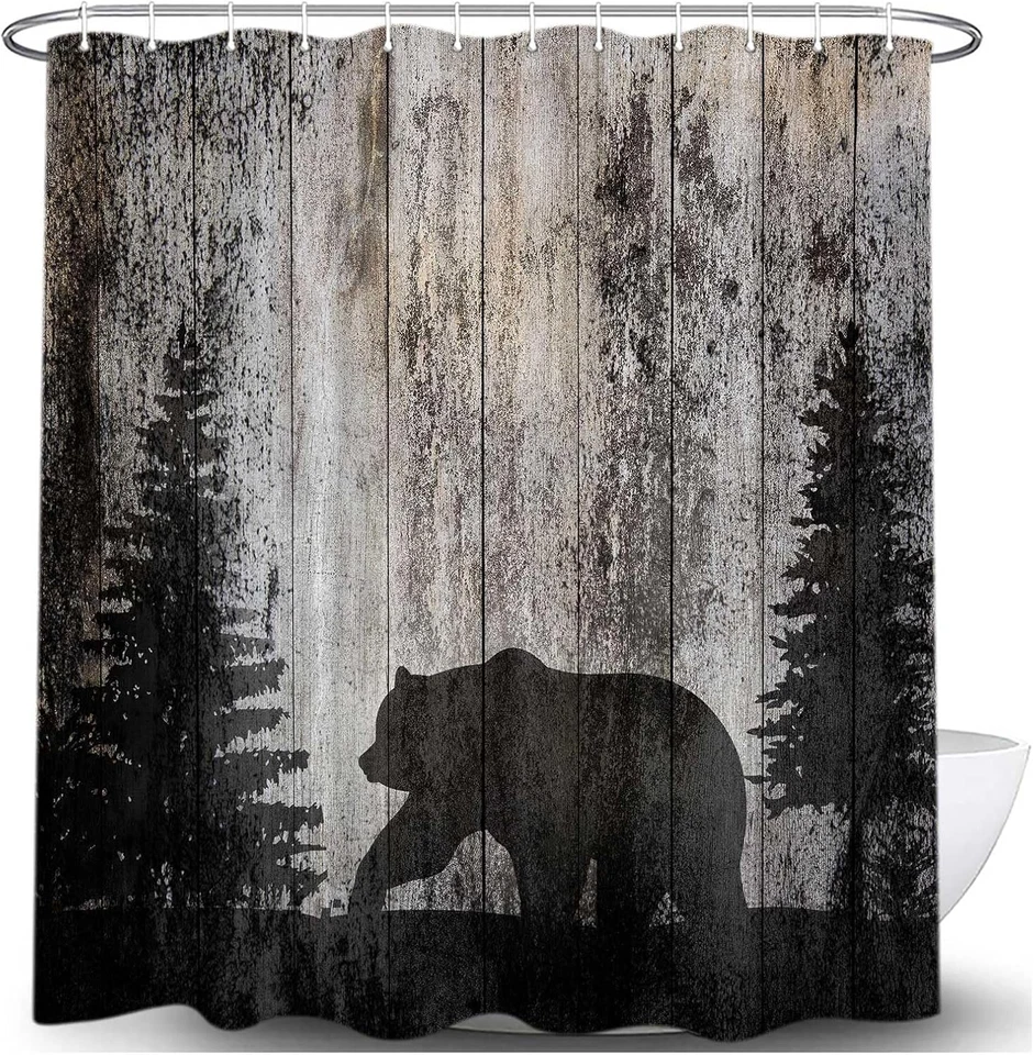 Занавеска для душа деревенская кабина медведь ткань для ванной, леса улицы охоты S - Изображение 3 из 4