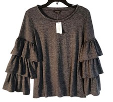 Banana Republic Women's S Gray Tiered Ruffle Bell Sleeve Stretch Knit Blouse NWT
