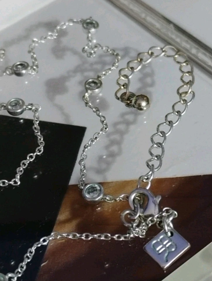 Delicado! BANANA REPUBLIC BR Bisel Plateado Conjunto Gemas Cristal 23"+ Collar! Foto 2 de 4