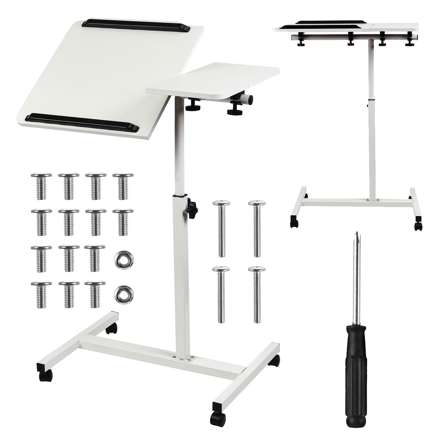 Bureau mobile Maclean assis debout avec hauteur réglable 59-89cm et plateau support 30kg