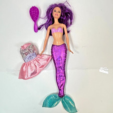 Barbie Easy Dress Fairytale Mermaid Doll Purple Hair Removable Tail Extra Outfit