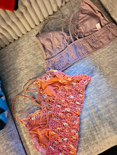 PINK 2 Pack L Cheeky Lace Floral Braletts  Orange/Purple