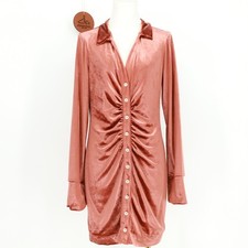Free People Shayla Velvet Ruched Button Front Mini Dress Terracotta Size Medium